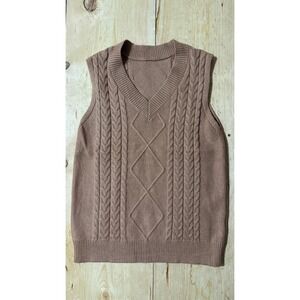 Unbranded Women's V-Neck Cable Knit Sweater Vest Tan Brown Size Medium‎